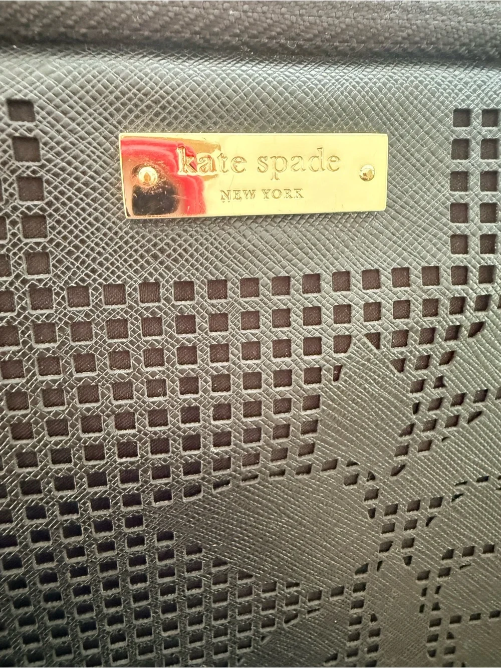 kate spade Black Floral Perforated Laptop Sleeve with Gold Logo